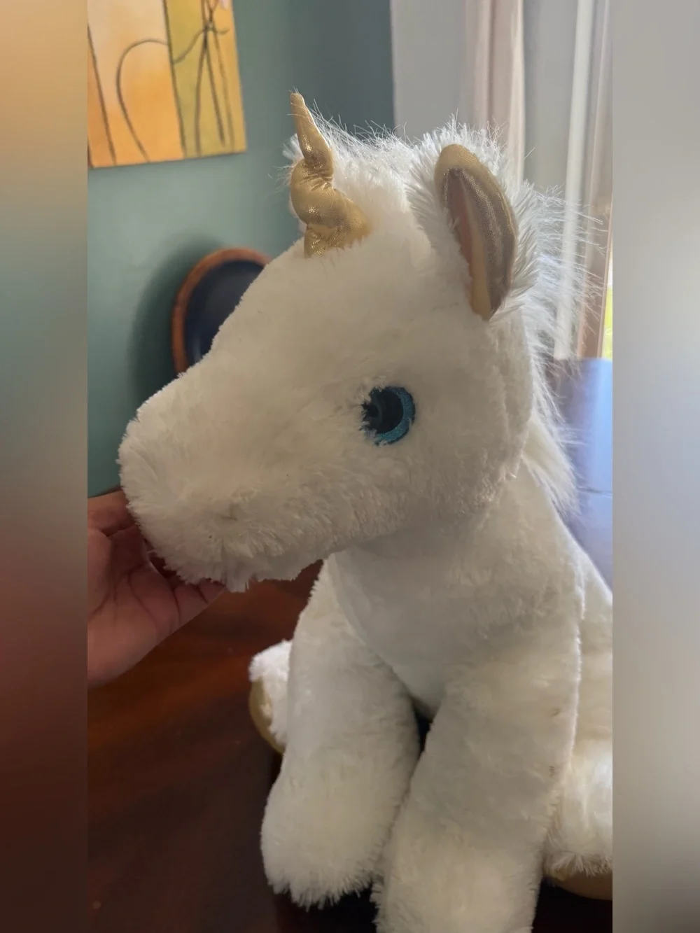 Plush White Unicorn Stuffed Animal with Gold Accents